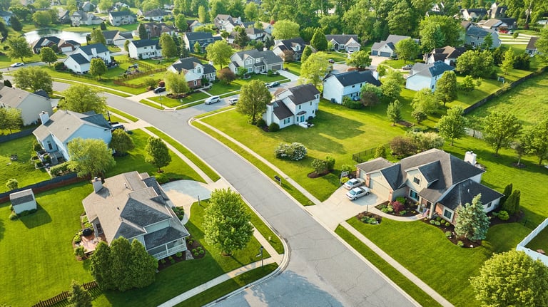 Aerial view of suburban neighborhood