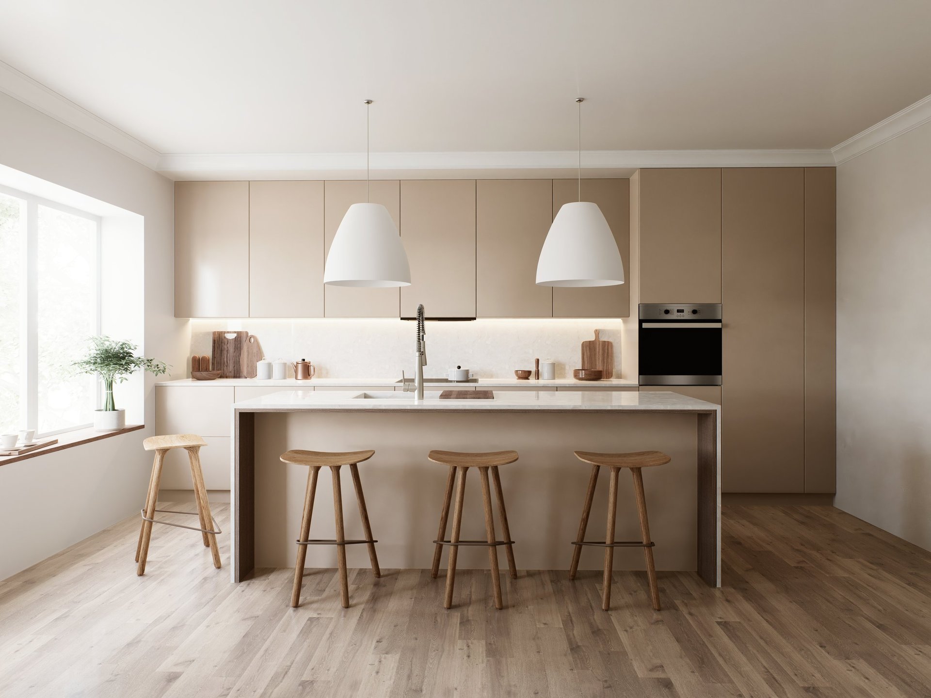 Modern minimalist kitchen with natural elements