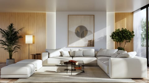 Luxury modern condo interior with open concept design