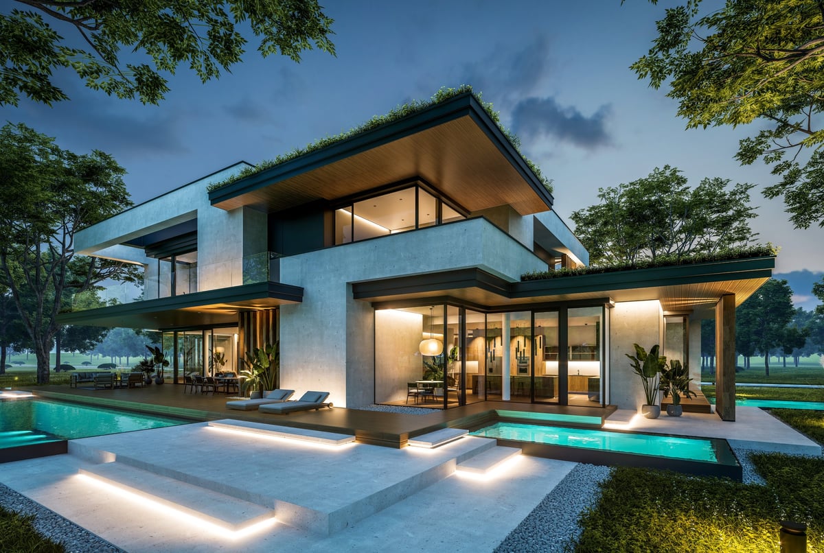 Modern two-story house with parking and pool for sale