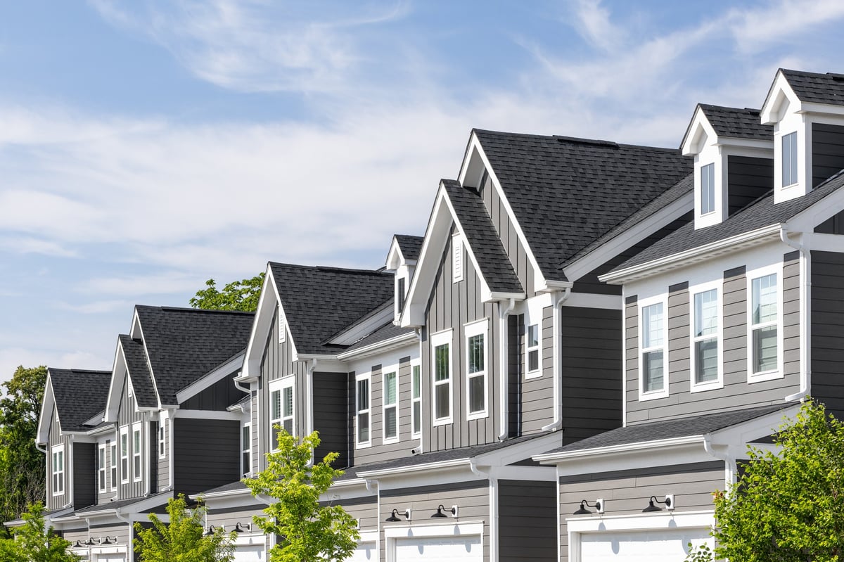 Modern farmhouse townhomes with board and batten exterior