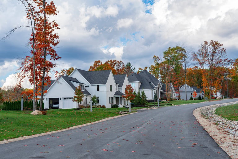 Residential district with autumn colour trees