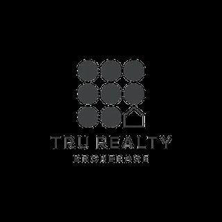 TRU Realty Brokerage logo featuring gray circles arranged in a grid with a white square outline, on black background